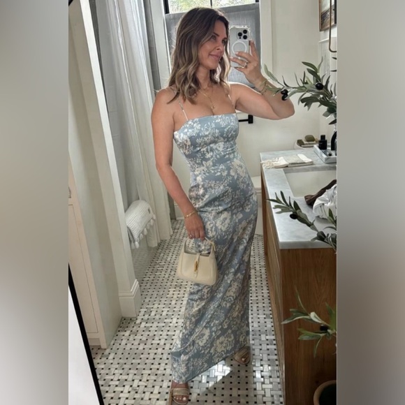 Reformation Frankie Silk Formal Dress Spaghetti Strap Porcelain Blue Floral 10 P - Picture 14 of 16